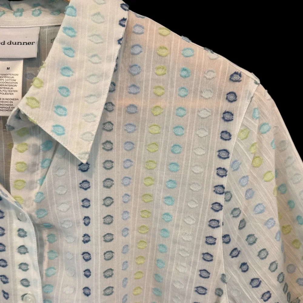 NWT Alfred Dunner Short Sleeve Button Up Shirt Polka Dot Sz M Grandmacore Breezy